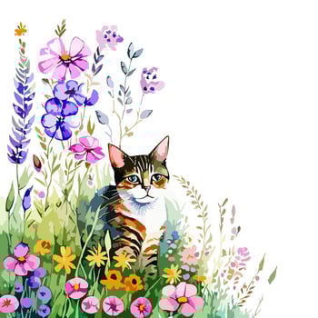 Meadow Kitten Floral Corner Border vector