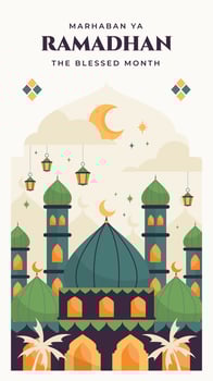 Ramadhan social media story template with flat illustration vector