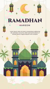 Ramadhan social media story template with flat illustration vector