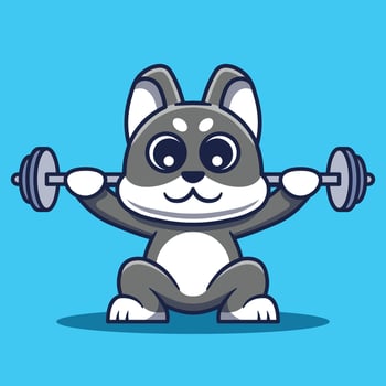 Cute Dog Mascot Exercising Lifting Barbell Cartoon Illustration. vector