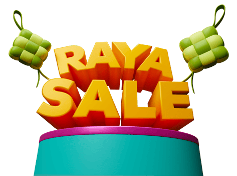 Raya sale sign with 2 ketupat icon floating on podium pedestal for Eid mubarak Ramadan Kareem Raya islamic festival 3d illustration. Translate Islamic muslim festival sale png