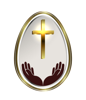 Design Easter eggs white shade with Golden edging and cross hands png