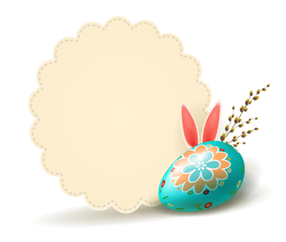 Easter light composition with a round frame stitched with thread and rabbit ears, greeting card. png