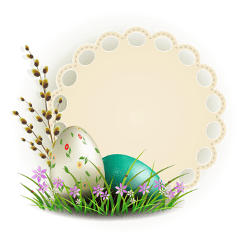 Easter  composition with a round frame, eggs and a willow branch, greeting card. png