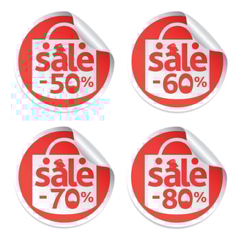 Easter sale stickers 50,60,70,80 with egg in the grass and rabbit vector