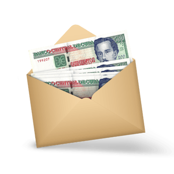 Cuban Peso notes inside an open brown envelope. 3D illustration of money in an open envelope png