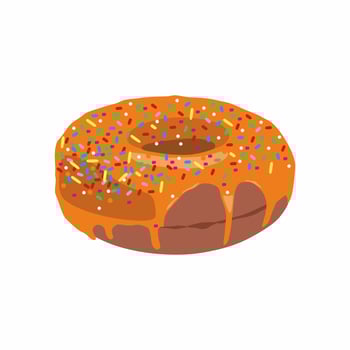 Vector donut with orange chocolate or glaze. Donut icon. Sweet dessert. Fast food. Food object icon concept isolated. Glazed round cake.