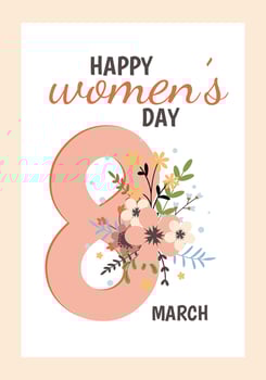 International Women's day greeting card template. 8 March. Flowers and leaves. Cute simple vector illustration