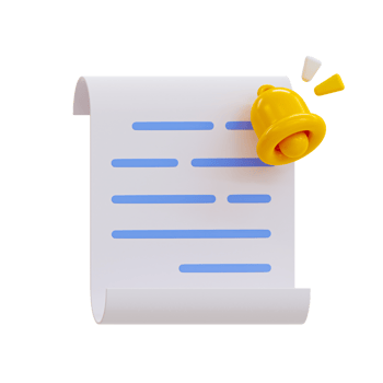 3d work reminder. work alert. document with a bell icon. 3d illustration. png