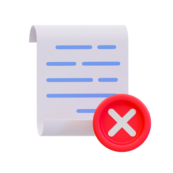 3d file incorrect. paperwork rejected. document with a red cross mark. 3d illustration. png
