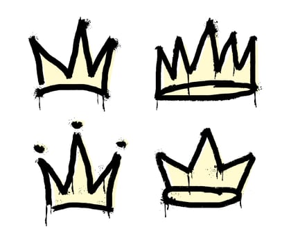 collection of spray painted graffiti crown sign in black over white. Crown drip symbol. isolated on white background. vector illustration