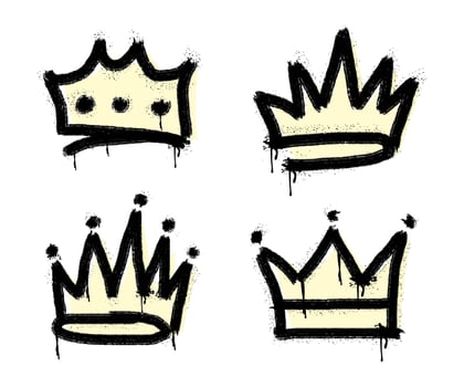 collection of spray painted graffiti crown sign in black over white. Crown drip symbol. isolated on white background. vector illustration