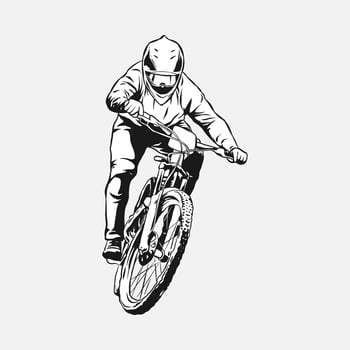 BMX bicycle rider, Downhill, cyclist. Hand drawn vector illustration, black and white, silhouette. concept of extreme sports, vehicles, activities, etc. Suitable for print, sticker, T -shirt design