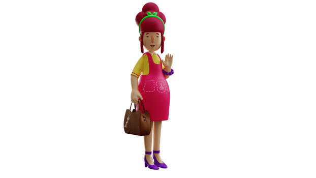 3D Illustration. Beautiful Mother 3D cartoon character. Beautiful young mother carries a brown bag. Waiter is ready to go shopping. Diligent Mother prepare to shop for home needs. 3D cartoon character png