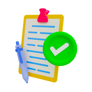 3d minimal correct document. paperwork approved. accepted, ok, right. document clipboard with a pen and green checkmark. 3d illustration. png