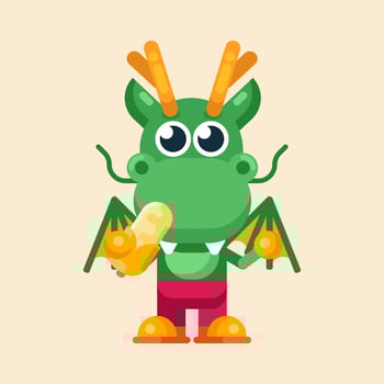 Funny cartoon maskot dragon character flat design illustration vector