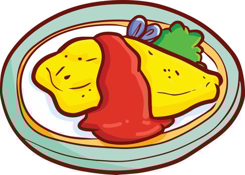Funny and yummy cute omelet with tomato sauce ready to eat vector
