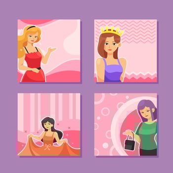 Set of Pretty Girl Social Media Post Template vector