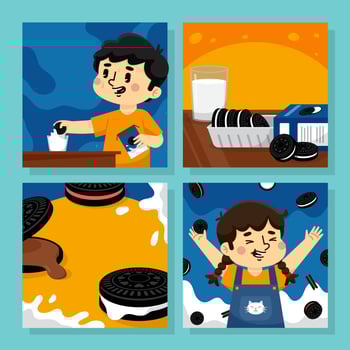 A Boy and Girl Enjoying Creamy Cookies with Milk vector