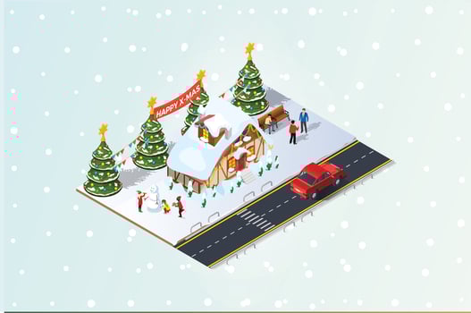 Isometric illustrationHappy people gather together and celebrate Christmas around the tree under the snow, Suitable for Diagrams, Infographics, Book Illustration, And Other Graphic Related Assets vector