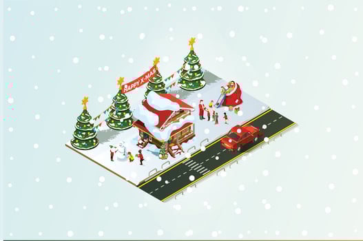 Isometric illustrationHappy people gather together and celebrate Christmas around the tree under the snow, Suitable for Diagrams, Infographics, Book Illustration, And Other Graphic Related Assets vector