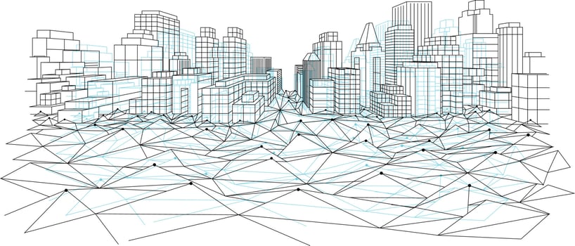 Vector city view. buildings and streets sketch art design