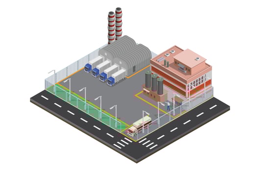 Modern Isometric Factory warehouse icon, Suitable for Diagrams, Infographics, Book Illustration, Game Asset, And Other Graphic Related Assets vector