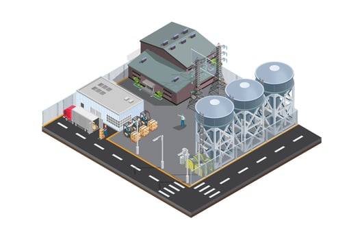 Modern Isometric Factory warehouse icon, Suitable for Diagrams, Infographics, Book Illustration, Game Asset, And Other Graphic Related Assets vector