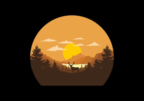 Landscape art illustration of lake and pine forests vector