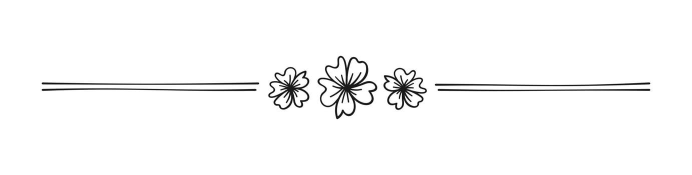 Cute floral page divider doodle illustrations. Simple flower border line art vector