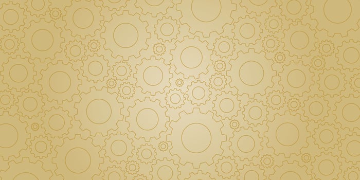 Golden color cog shape lines on gradient background illustration vector