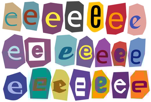 Alphabet e - vector cut newspaper and magazine letters, paper style ransom note letter