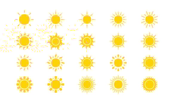 set of yellow sun icon vector