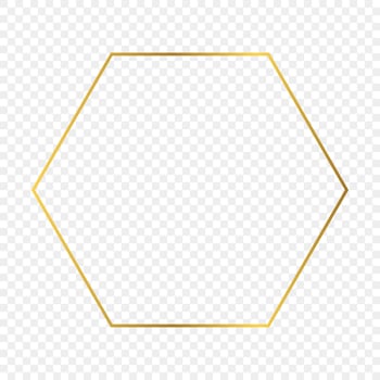Gold glowing hexagon frame isolated on transparent background. Shiny frame with glowing effects. Vector illustration.