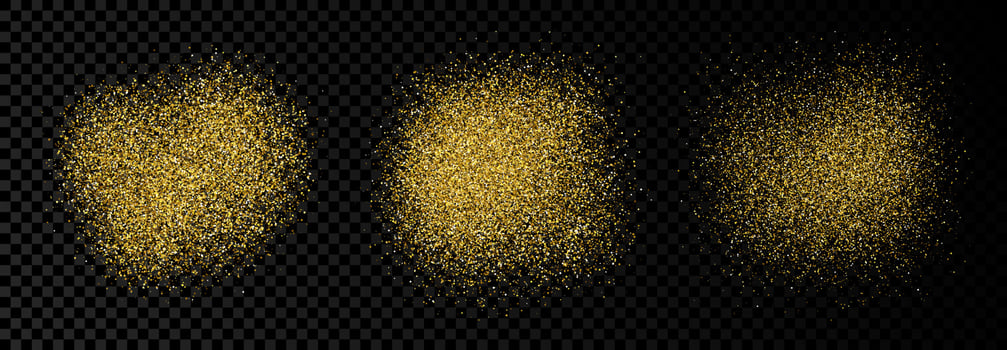 Set of three golden glittering backdrops on a dark transparent background. Background with gold glitter effect and empty space for your text. Vector illustration