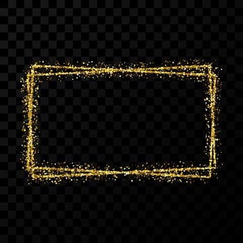 Gold double rectangle frame. Modern shiny frame with light effects isolated on dark vector