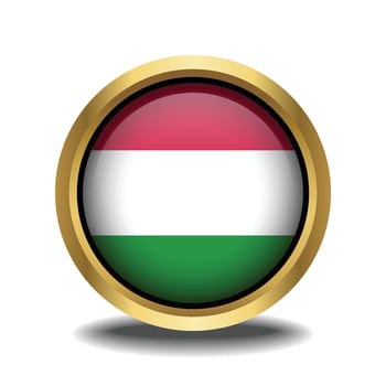 Hungary Flag circle shape button glass in frame golden vector