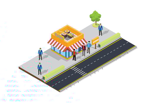 Modern isometric eps 10 Street food cafe on the sidewalk. Vector Isometric Illustration Suitable for Diagrams, Infographics, And Other Graphic assets