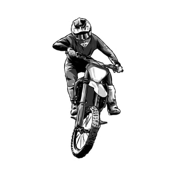 motocross racer, monochrome color. concept of sport, extreme, race, motorcycle. for sticker, print, etc. hand drawn vector illustration.