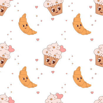 Seamless pattern with  croissant and cake cupcake png