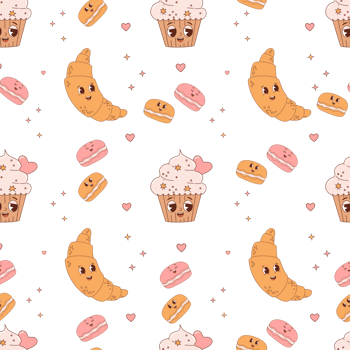 Seamless pattern with cute characters  pastry png