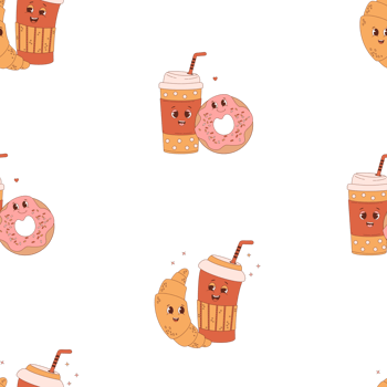 seamless pattern. Cute  coffee, donut and croissant png