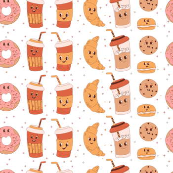 seamless pattern.  characters coffee  and food png