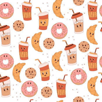 seamless pattern.  cute coffee  and cookies png