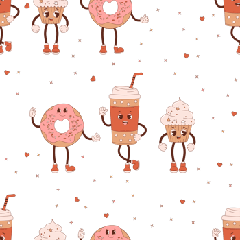 seamless pattern coffee and sweet desserts png