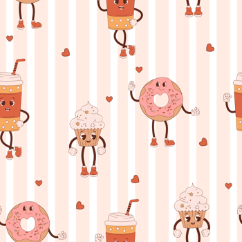 seamless pattern. Happy  cupcake, donut and takeaway coffee png