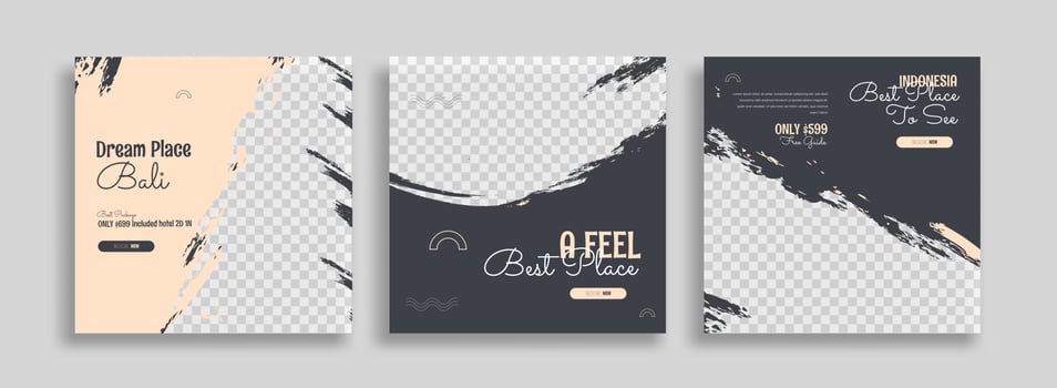 Traveling Bali social media post banner design template with yellow color. travel square web banner design vector