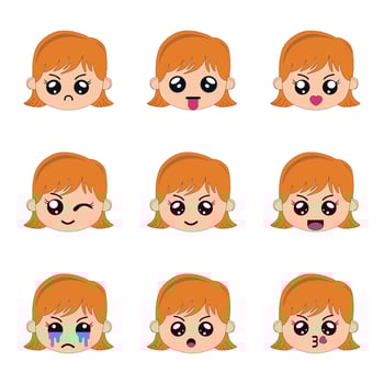 set of faces,Set Girl emotion faces. Vector illustration kid portrait icon with different expression,vector emotion face kid