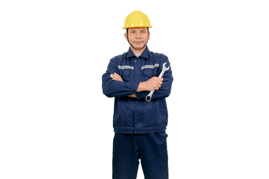 A man wearing a mechanic's work uniform png