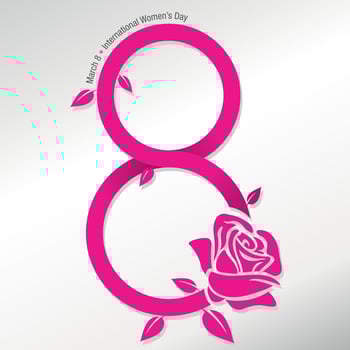 Abstract rose with the stem forming the number 8 in pink with the message International Women's Day on white background vector